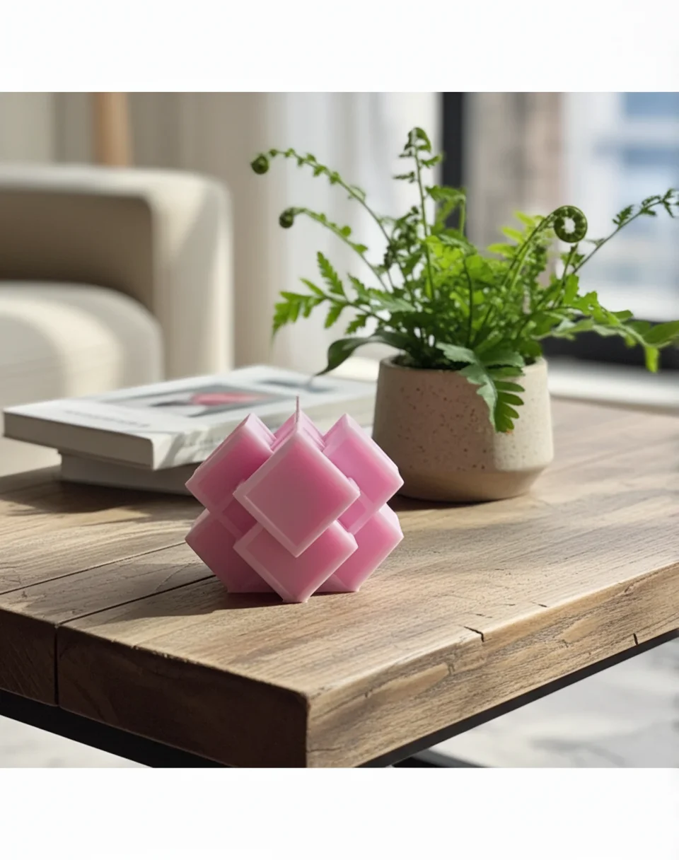 Geometric Diamond-Shaped Cube Candle